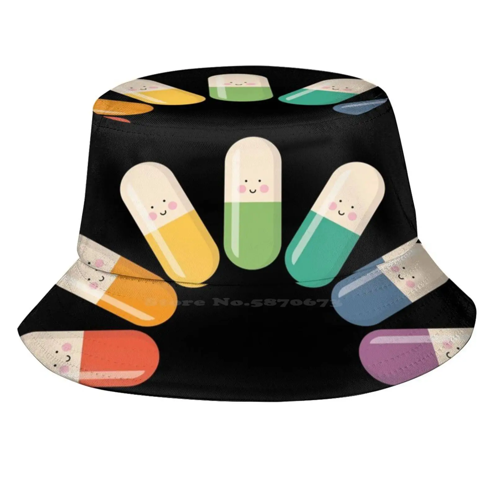 Happy Rainbow Capsule Pills Sun Cap Fisherman Hat Bucket Hats Medication Eenig Nurse Doctor Medical School Hospital Health Care