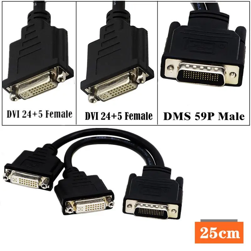 كابل محول ذكر إلى أنثى ، DMS 59 دبوس ، DVI 24 + 5 ، م إلى 2 * DVI F 1/2 كابل فيديو