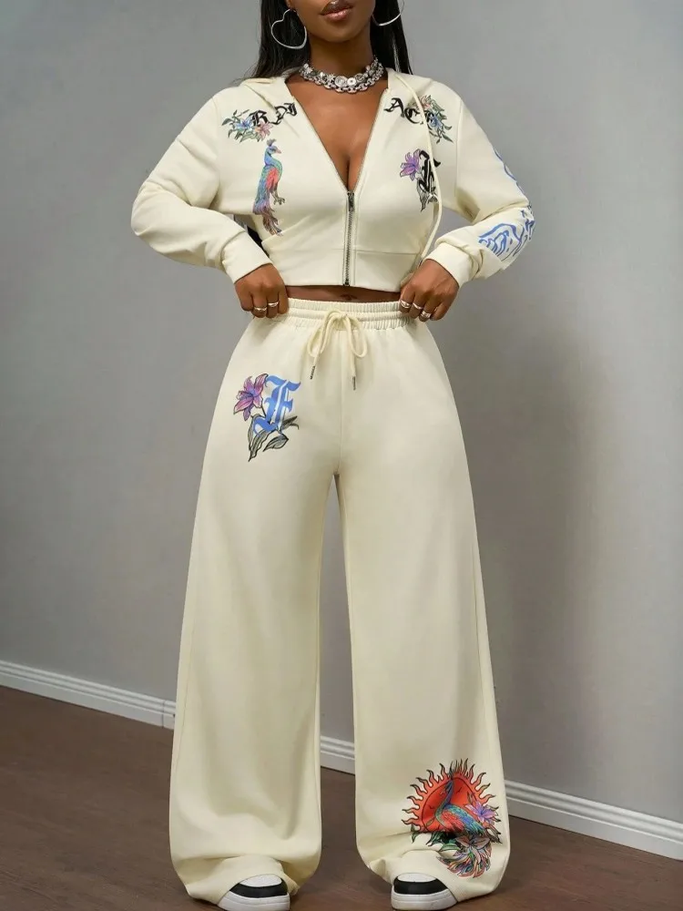 Set da donna da 2 pezzi 2025 Nuovo arrivo Autunno Inverno Set coordinati Set da due pezzi Top e pantaloni a gamba larga Abiti Abiti Abbigliamento