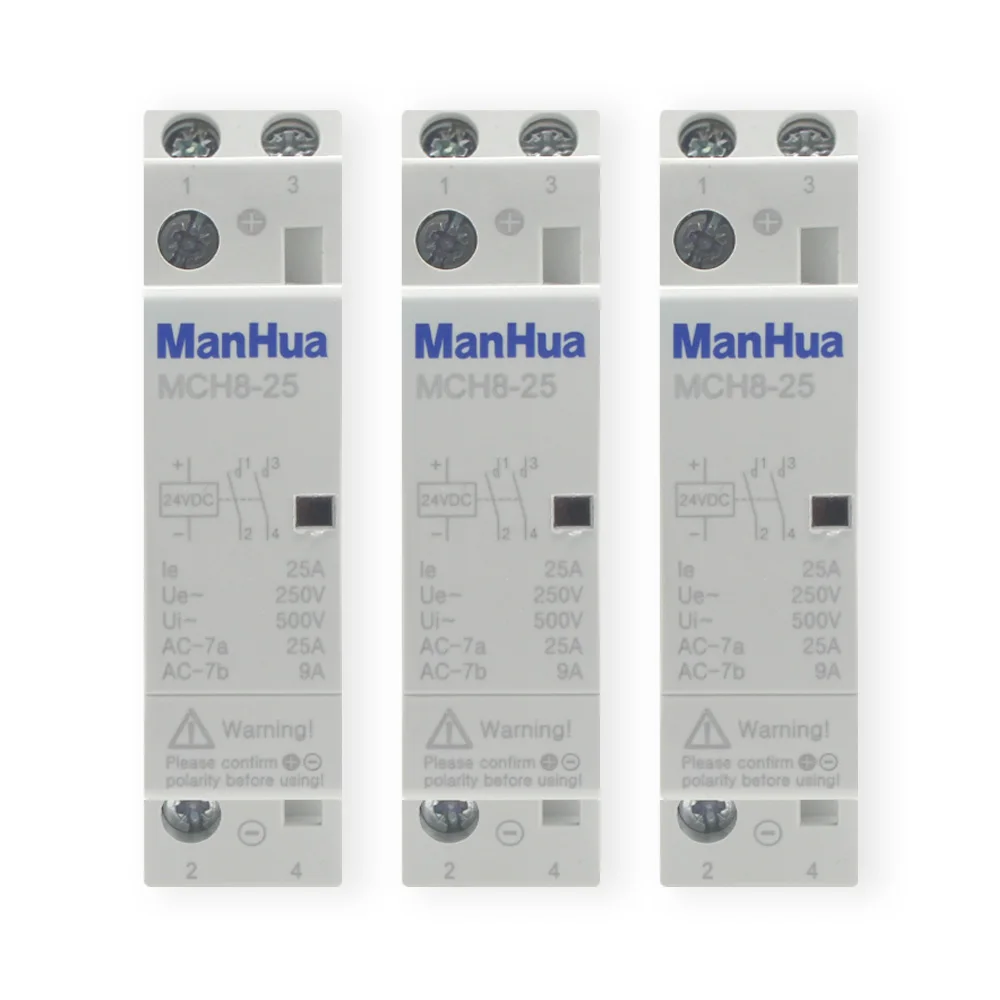 ManHua DC24V 25A Modular Contactor MCH8-25 Modular Contactor 25A 24VDC Din Rail Household for Home 2NO DC Contactors