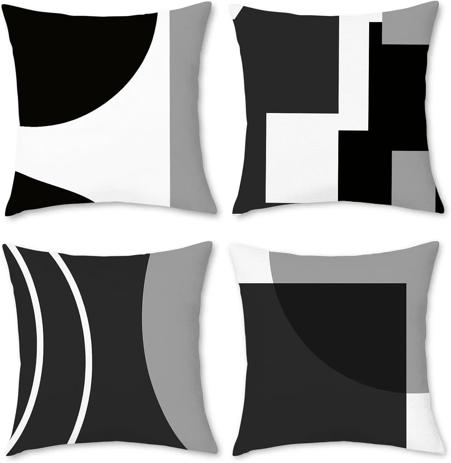 4pcs Black White Gray Geometric Cushion Covers, Modern Abstract Pillow Cases for Sofa Bedroom Living Room Decor 45x45cm