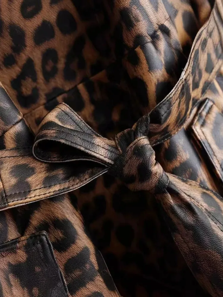 Jaket Kulit Asli Wanita Motif Leopard Musim Gugur Musim Dingin Berkualitas Tinggi, Mantel Kulit Domba Asli Panjang Sedang, Jaket Windbreaker Slim Fit