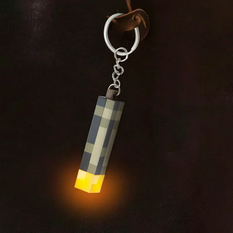 Minecraft Torch Keychain Zipper Backpack Decoration Light Glowing Game Toy Model Birthday Christmas Gift Pendant Luminous DIY