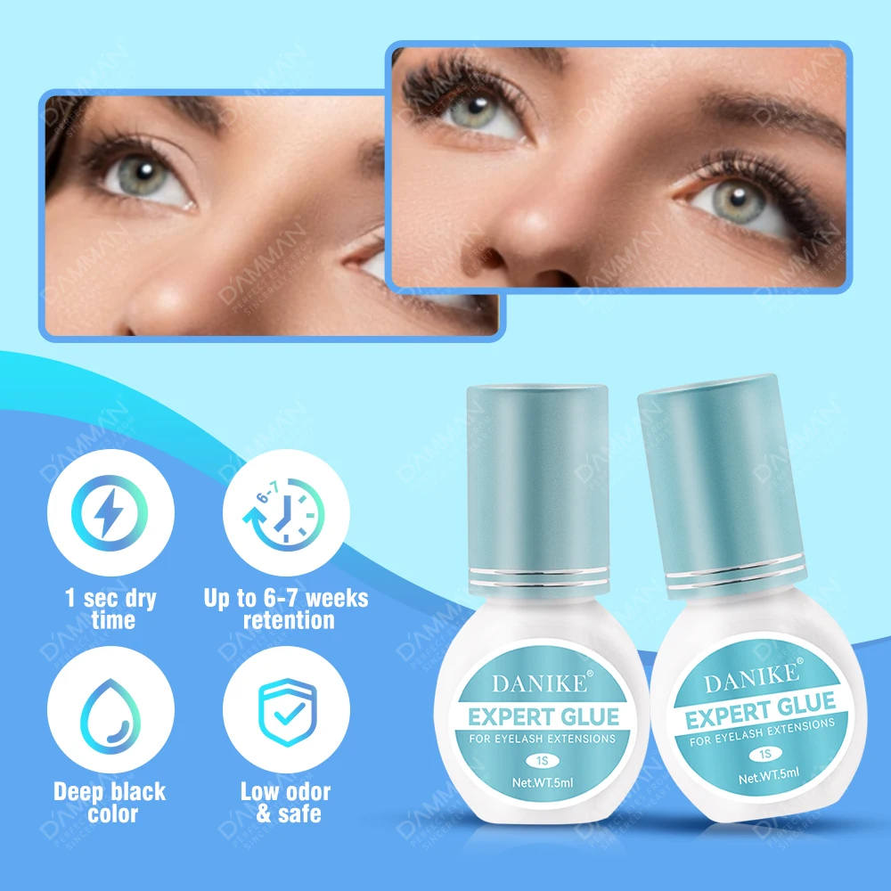 

5Bottles 5Ml DANIKE Black Eyelash Glue Super Strong Hold False Eyelash Glue Long Lasting 6–7 Weeks Professional Lashes Adhesive