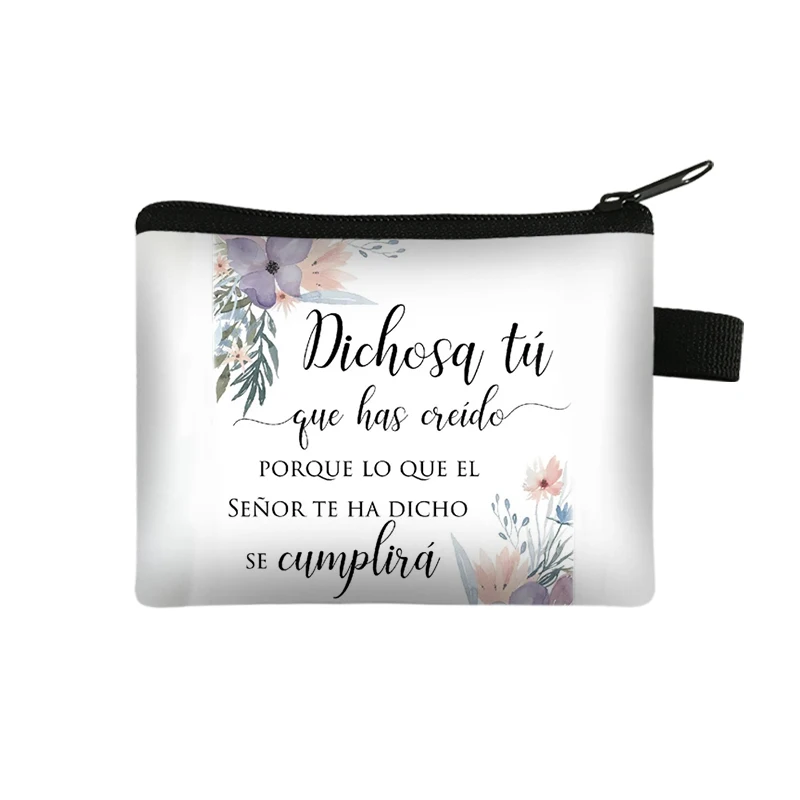 French / Spanish Bible Verse Purse Purseversículo De La Biblia Francesa Wallets Dios Cristiano Key Credit Card Holder Coin Bag