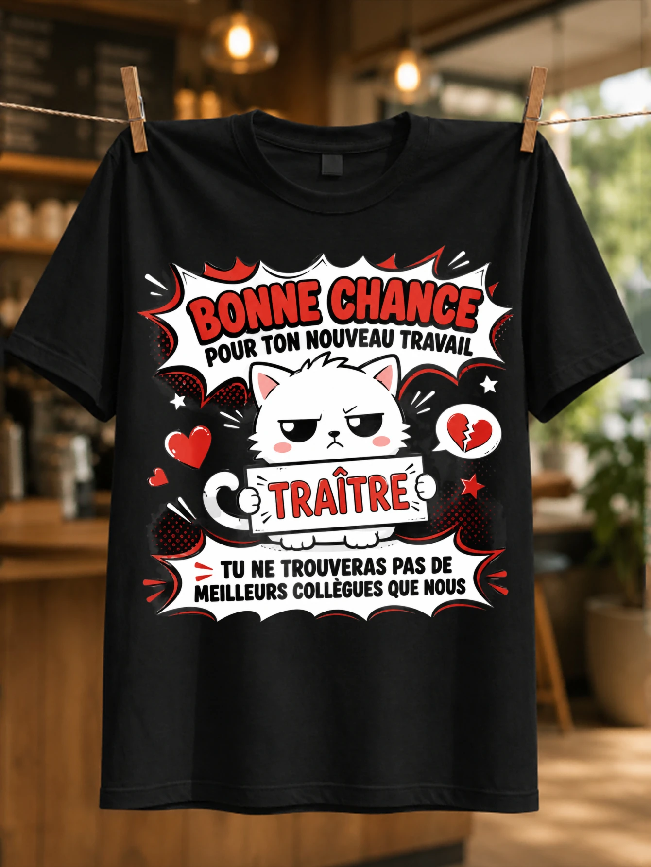 French New Job Traitor Unimpressed  Cat with Rough   Text Dry Office Farewell Comedy Unisex All  Unisex All T-Shirt
