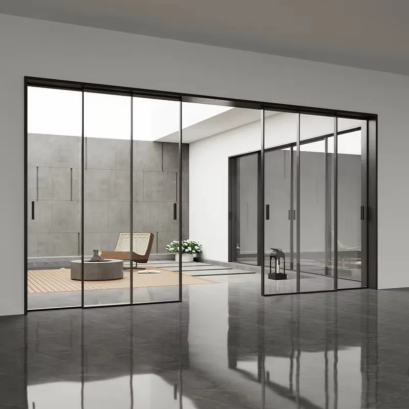 Fashion Multi Panel Manual Glass Sliding Door Space Saving Design Aluminum Sliding Glass Doors Tow Track Panoramic Sliding Doors