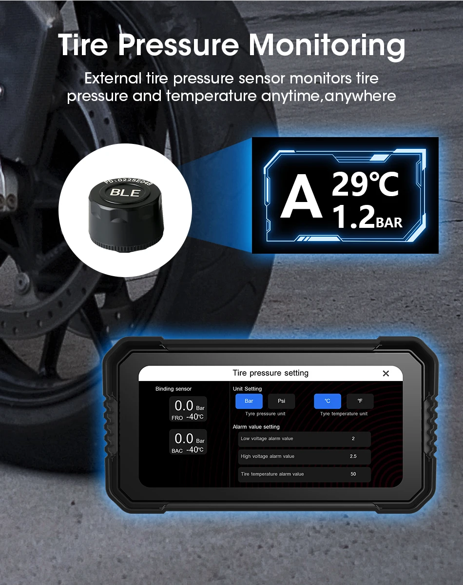Srnubi 6,25 Zoll Universal Motorrad-Navigationsradio CarPlay Android Auto Helm Bluetooth Tragbares Digitales Motorrad-Armaturenbrett mit TPMS-Fernbedienung – Detail 4