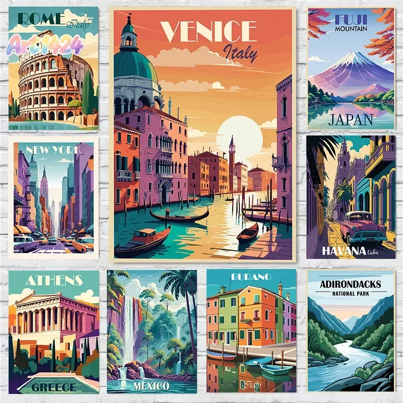 Athens Greece Italy Austria Ski Winter Sport National Park Travel Poster Print Wall Art Pictures Canvas Painting Room Home De