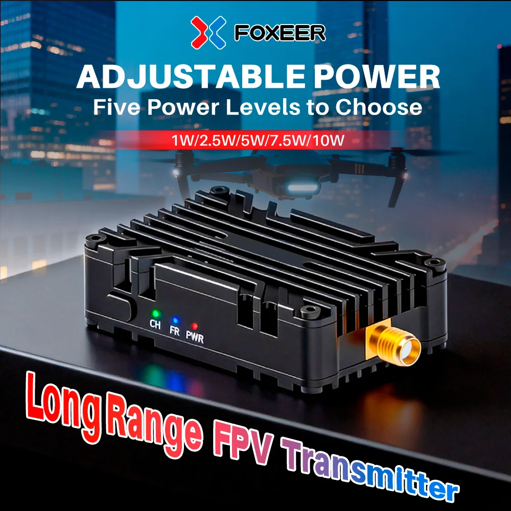 Foxeer Reaper Infinity 7.2G 10W VTX 64CH Adjustable Power Built-in Fan Microphone 9-36V PIT Mode for Long Range FPV RC Drone