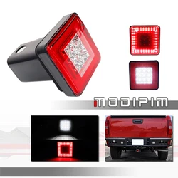 Cubierta de enganche de remolque LED rojo y blanco, cola/freno, luz de marcha atrás de respaldo para camionetas SUV Jeep con receptor de enganche Clase III de 2 