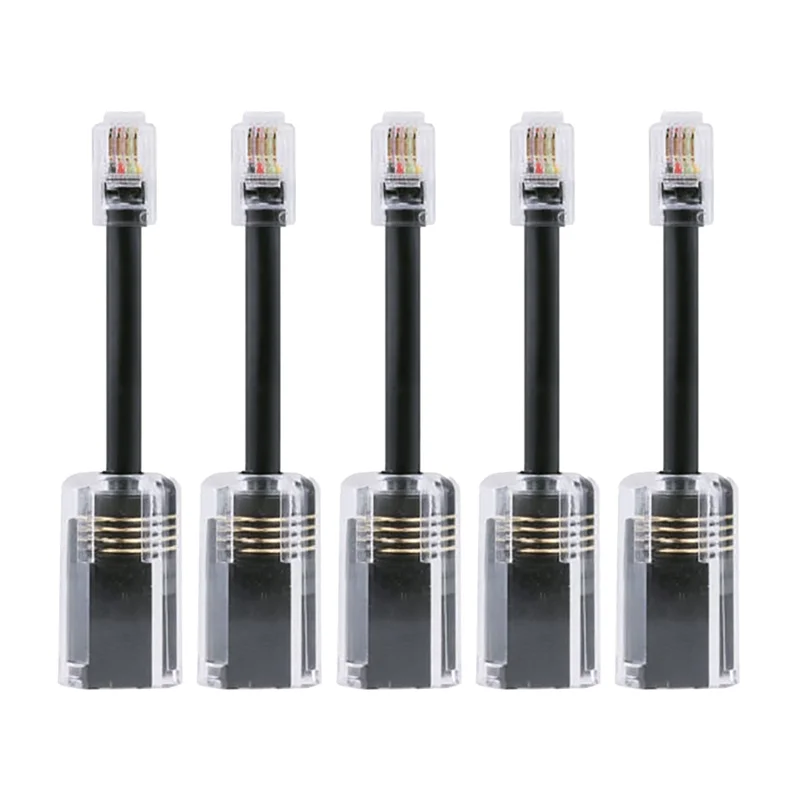 5Pcs Telephone Cord Detangler RJ9 4P4C 360 Degree Extended Rotating Anti-T-Angle Black Telephone Cord Landline Cable