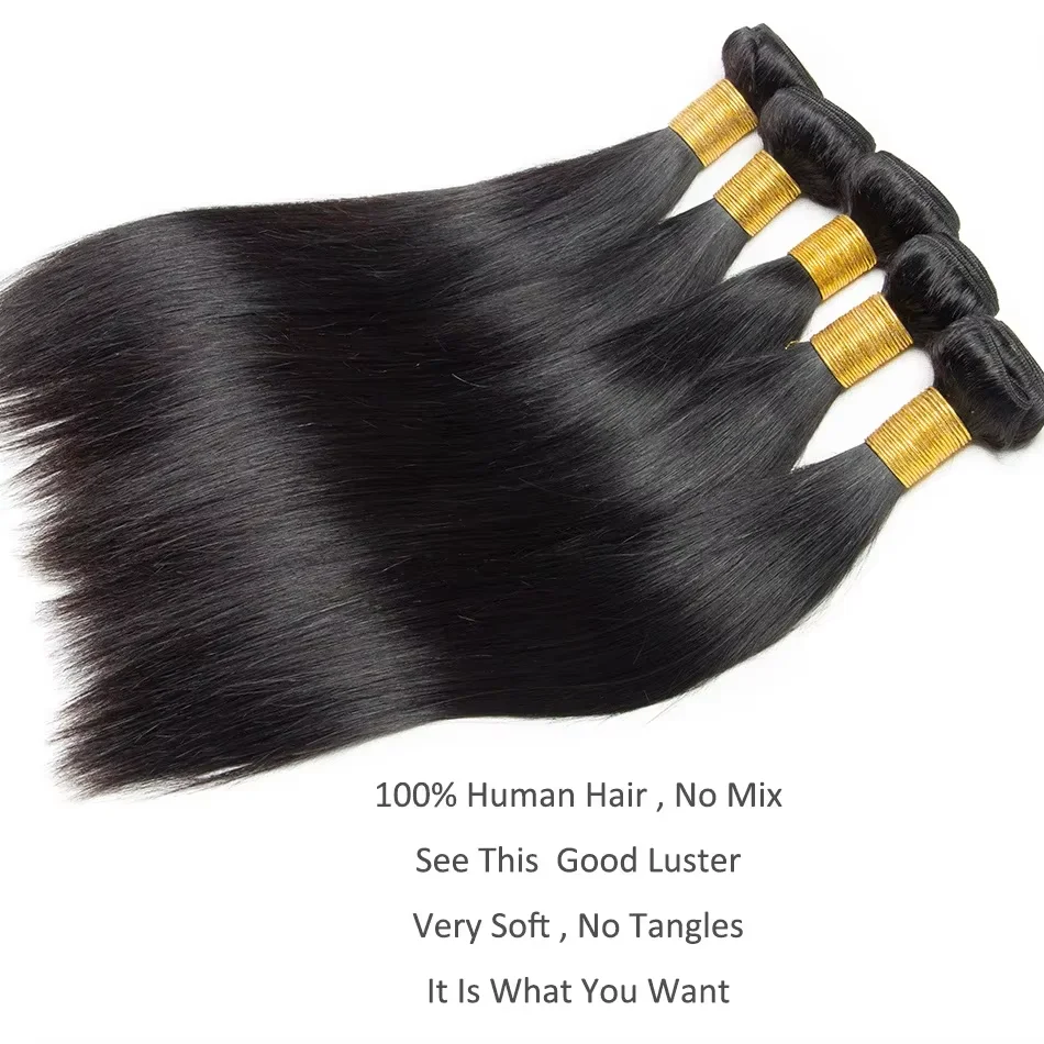Brazilian Straight Bundles Human Hair 1/2/3/4 Raw Hair Bundles Virgin Hair Extension Double Weft Hair Weaving For Black Women