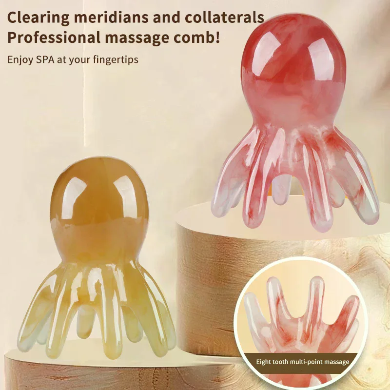 Resin Octopus Massage Comb Head Meridian Scraping Scalp Massage Brush Acupuncture Gua Sha Massage Comb Fatigue Relief Massage