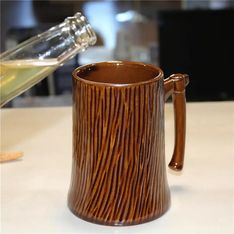 Tree Stump Drinking Mug Unique Portable Large Coffee Drinking Cup Multipurpose Ceramic Stump Beer Mug With Handle Drinkware Tool