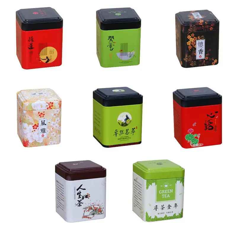 Mini Tin Storage Box Sealed Tea Caddy Small Square Coffee Jar Tea Leaves Container Cans Small Tinplate Spices Storage Boxes