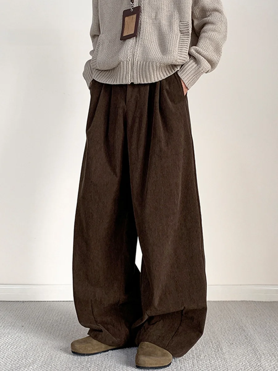 

Retro Folded Corduroy Men's Casual Pants Autumn Winter Fce Wide Leg Pants American Trendy Brand Knife Loose Fit