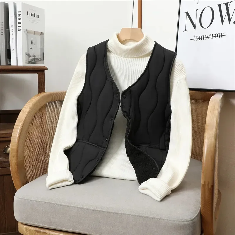 2024 NEW Autumn Winter Down Cotton Vest Coat Women's Add Velvet Thicken Short Cotton Jacket Warm Inner Tank Close Fitting Vest