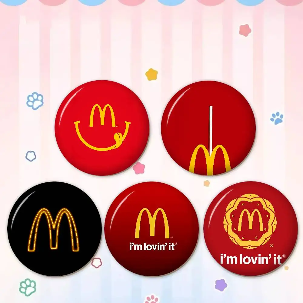 LOGO M-McDonaldes Creative Pins Funny Round Snap-in Brooch Badge Backpack Hat Accessories Jewelry Gifts for Friend
