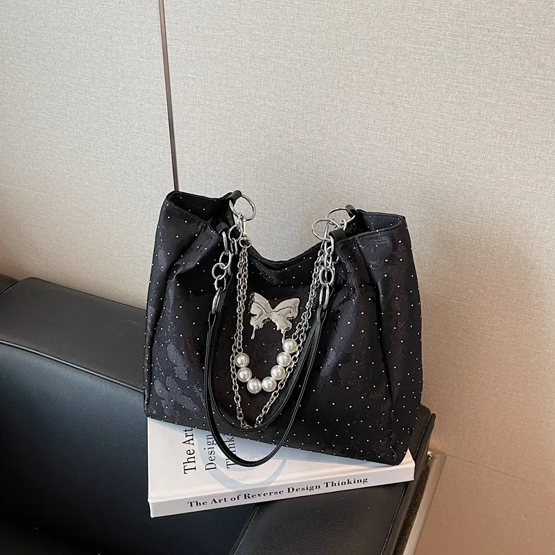 트렌디한 나비 장식 크로스백 2025년 신상 여성용, 캐주얼하고 편안한 감성 토트백, 가벼운 데일리 숄더백