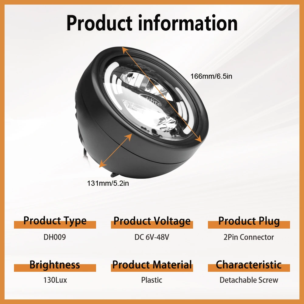 Electric Bicycle Headlights DH009 Front Light 6-48V 20W Power with SM/Waterproof Plug For Aluminium Alloy Riding Accessories ﻿