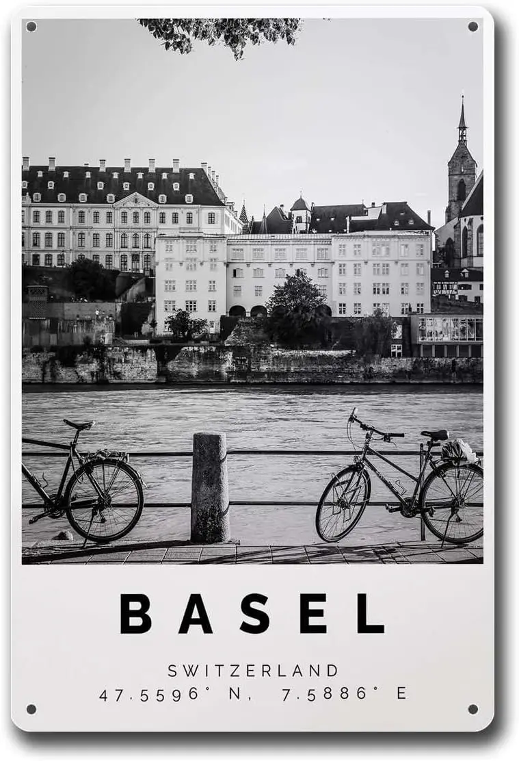 Metal SignsBasel Basel Wall Art Basel Travel Basel Switzerland Suitable for Office Home Classroom Bathroom and Washroom Decor