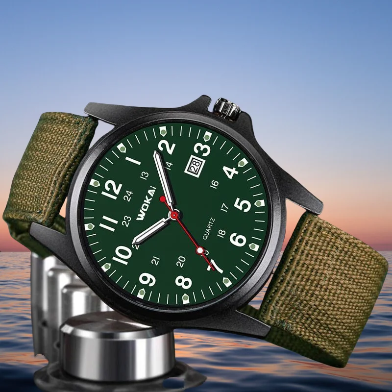 Прочные уличные камуфляжные часы — автоматический кварцевый механизм, прочный холщовый ремешок, минималистичный дизайн