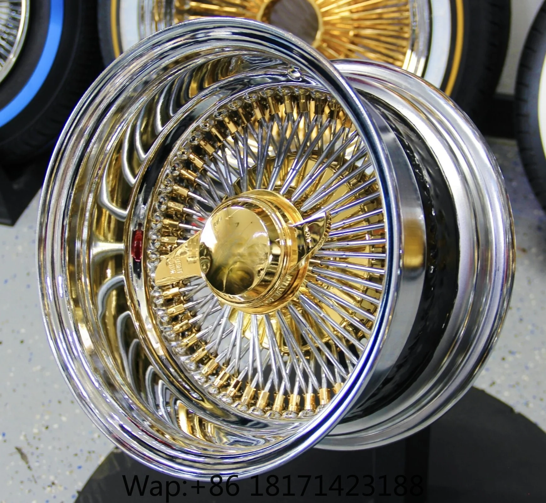 【Hot】Car Rims 13 14 15 16 17 Inch Chrome Lip Gold Spinner Nipple Straight Reverse 72 100 150 Spoke Wire Wheel