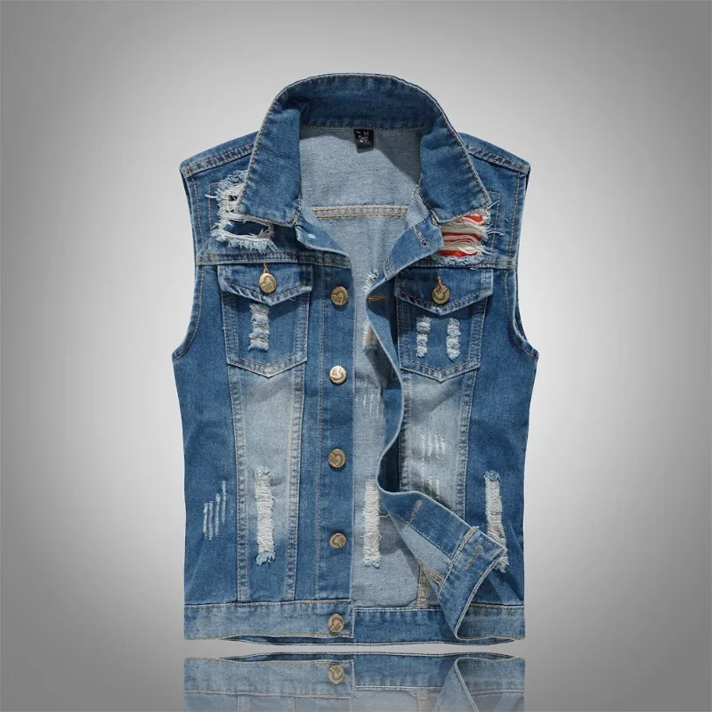 Embroidered Denim Vest Mens Korean Style Slim Casual Waistcoat for Trendy Personalized Fashion Sleeveless Jacket