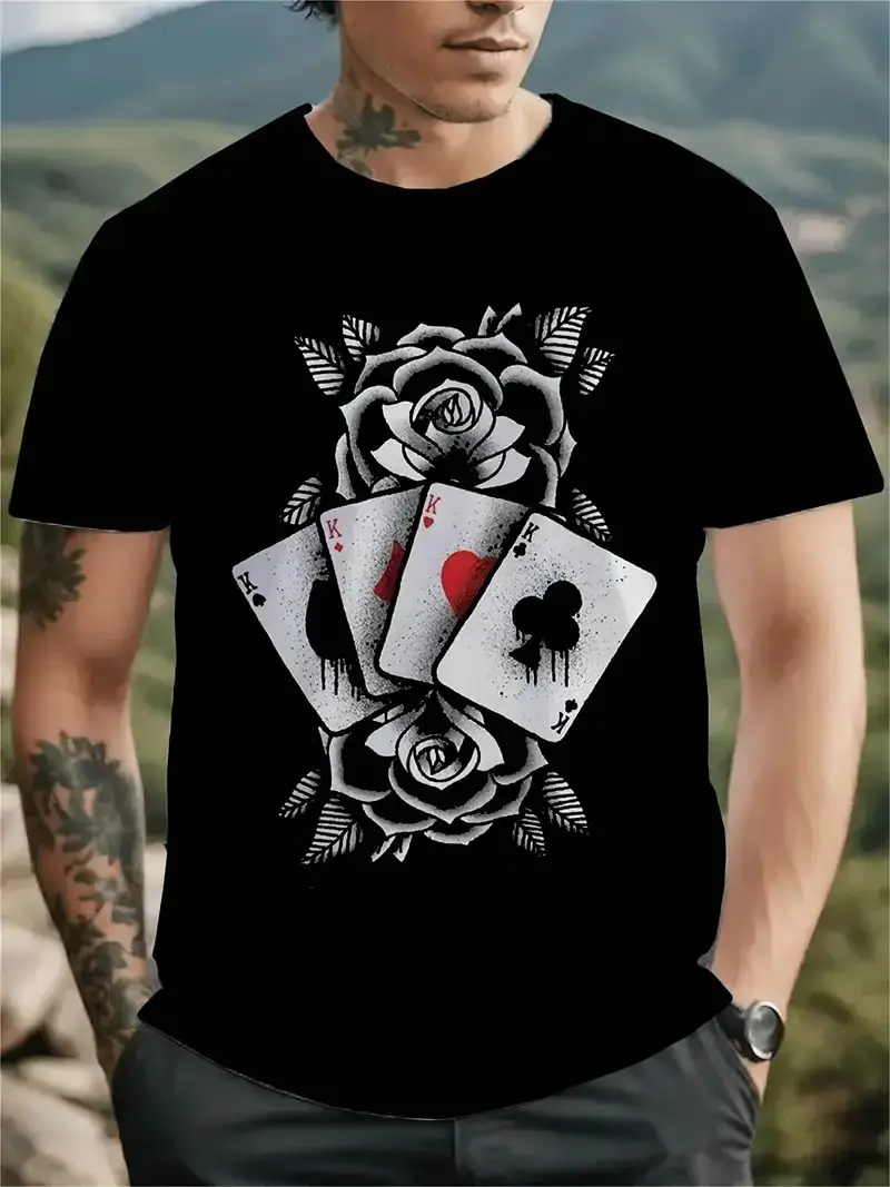 Newest Skull Poker Cards Pattern T-shirt For Men 3D Printed Hip Hop Short Sleeve T shirt Fashion Male Female Personality Tee Top