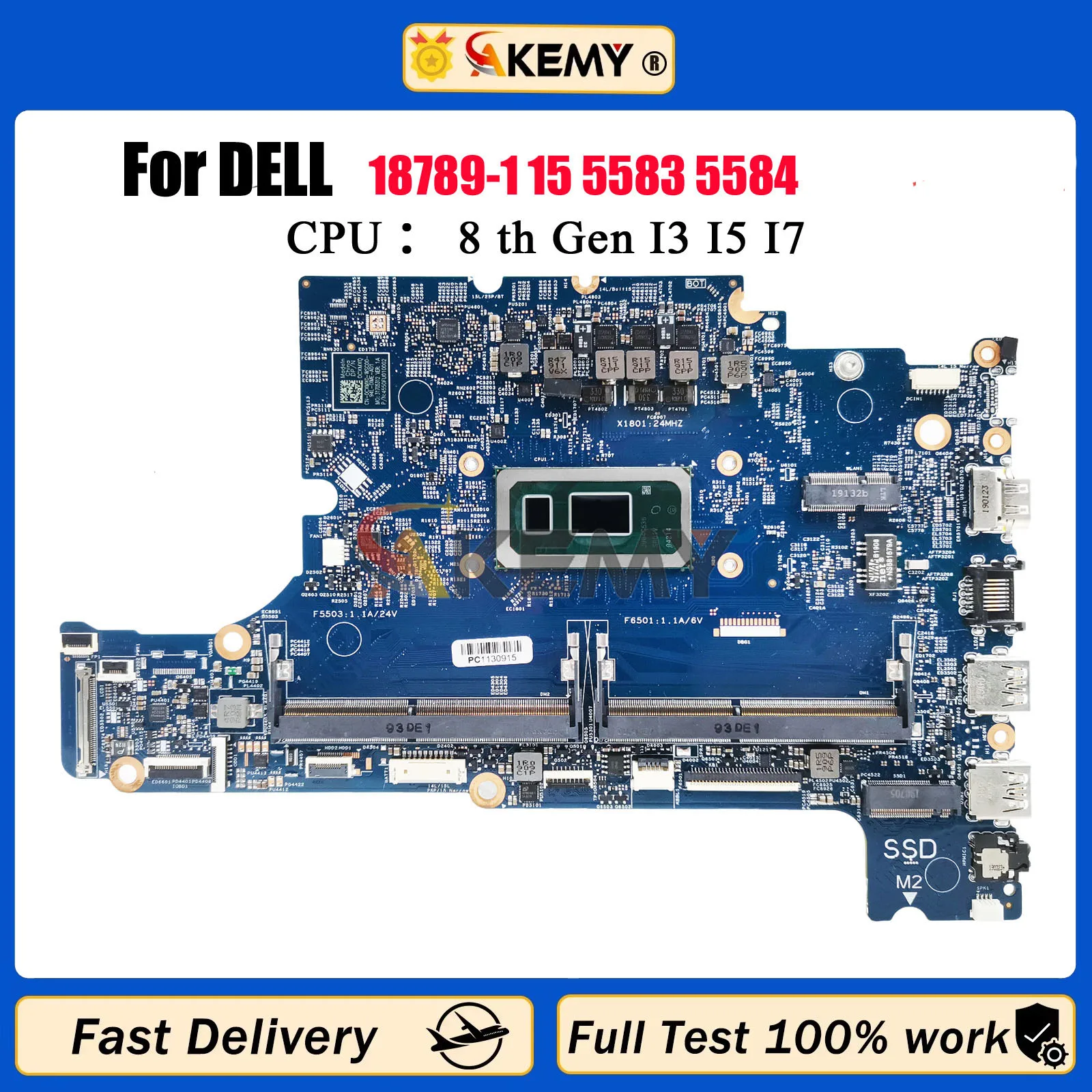 

18789-1 Материнская плата для ноутбука Dell Inspiron 15 5584, материнская плата с процессором i5 i7 CN-0F62D6 0F62D6, 100% протестирована, полностью работает