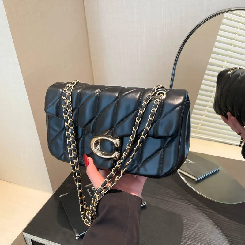 2026 Chain Crossbody Bag Cross-border Rhombic Embroidery Line One-shoulder Soft Bag Fashion Underarm Ladies Small Bag