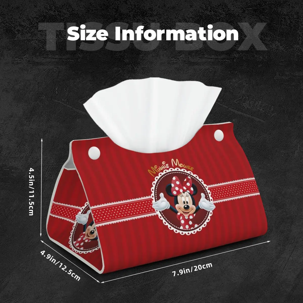 Custom Minnie Mouse Polkadot Anime Facial Tissue Box Cover Rectangular PU Leather Tissue Box Holder for Car Toilet