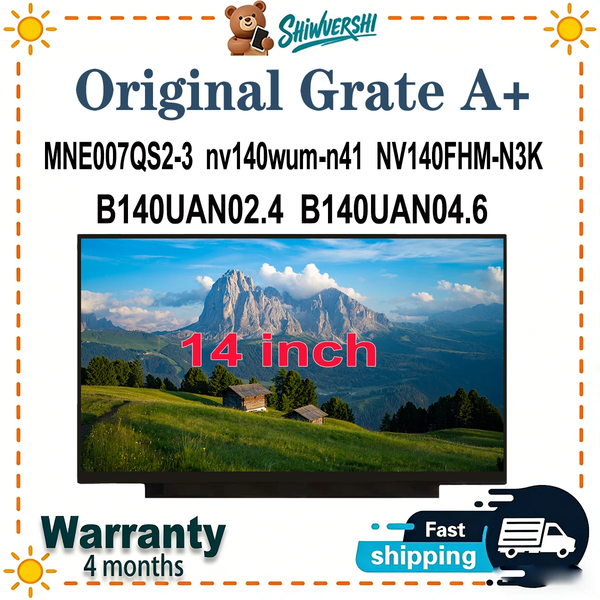 

14 inch Wholesale Laptop Lcd Screen Monitor Panel Slim MNE007QS2 3 nv140wum n41 NV140FHM N3K B140UAN02.4 B140UAN04.6 60Hz