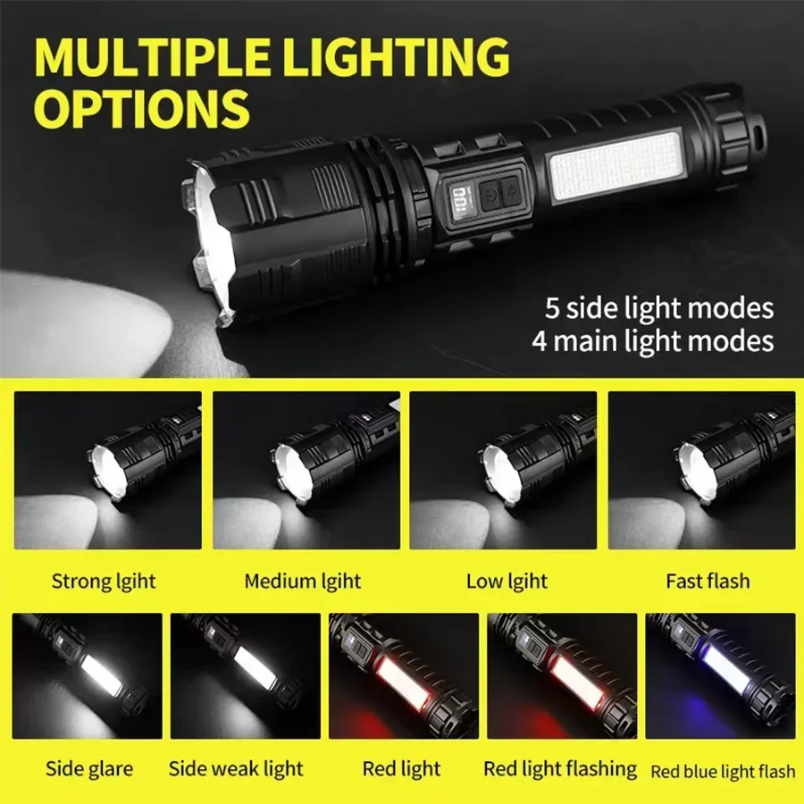 2025 linterna LED ultrapotente antorcha de luz fuerte recargable 3000mah luz de Flash 1000M tiro largo Lantren táctico al aire libre