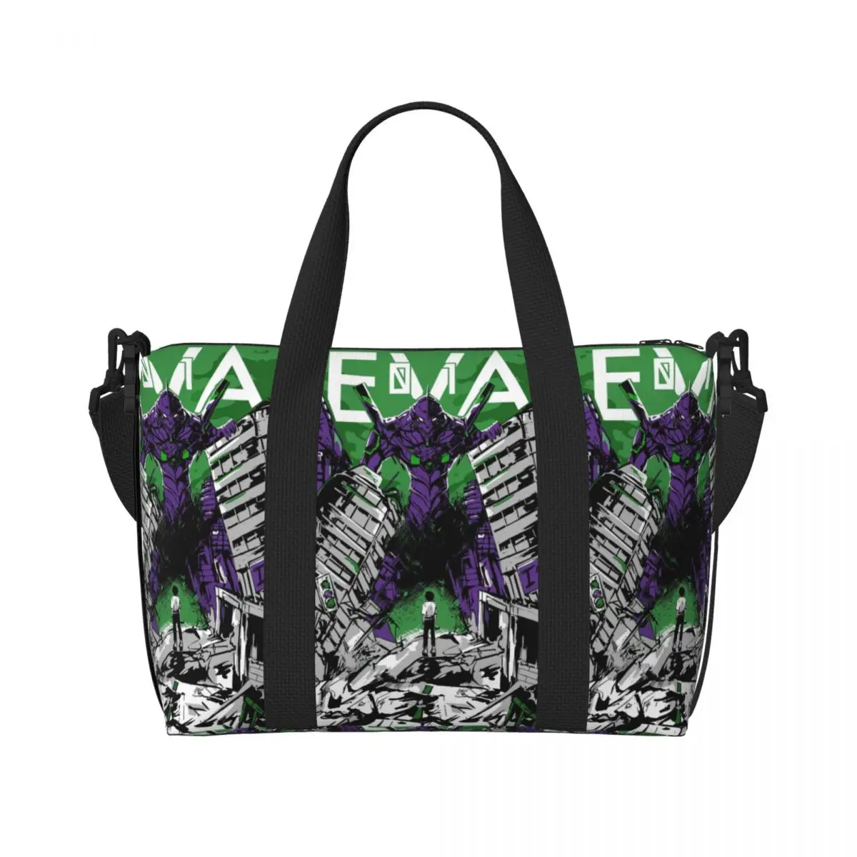 

Custom E-Evangelions Grocery Tote Shopping Bag Women Big Capacity Mecha Style Cartoon Comic Beach Gym Travel Bags