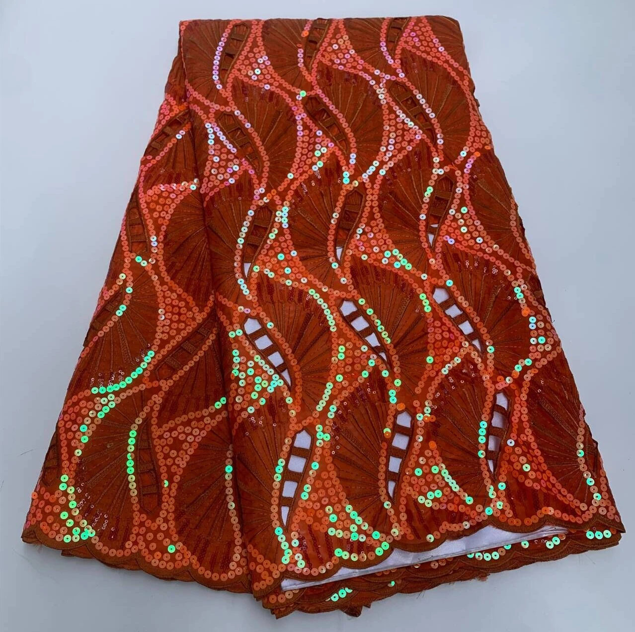 

5 Yard Hot Organza French Lace With Sequins African Tulle Cord Guipure Lace Net Embroidered Fabric For Wedding Party PSJF1082