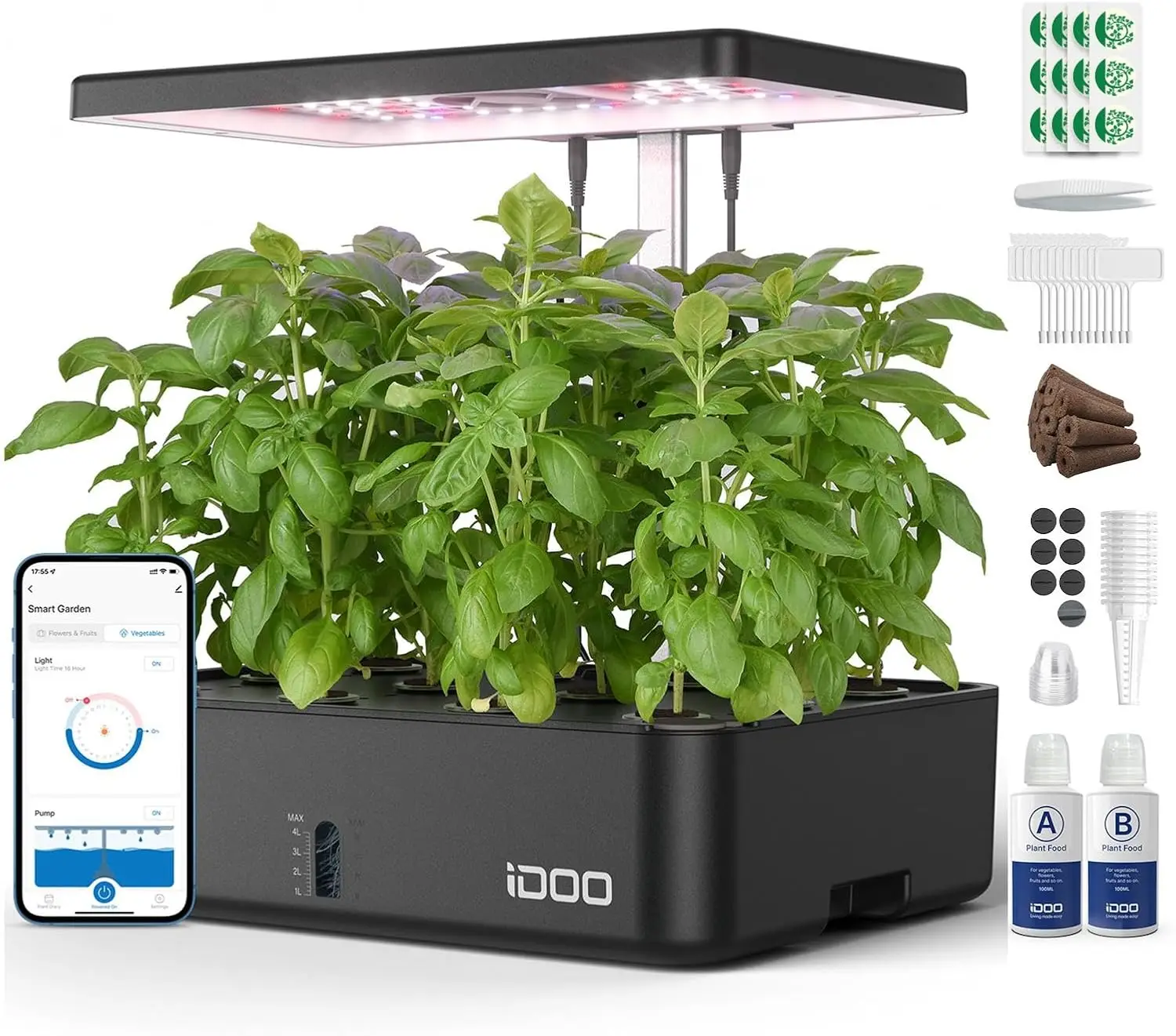 12 Pods WiFi Hydroponics Growing System Indoor Garden Herb Kit LED Grow Light Auto Timer Pump Fan Adjustable Height Home School
