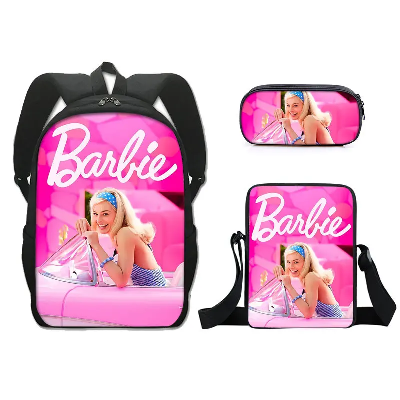 

MINISO Barbie Peripheral Two-dimensional Movie Comfortable Backpack Korean Version Large Capacity Computer Bag Three-piece Set