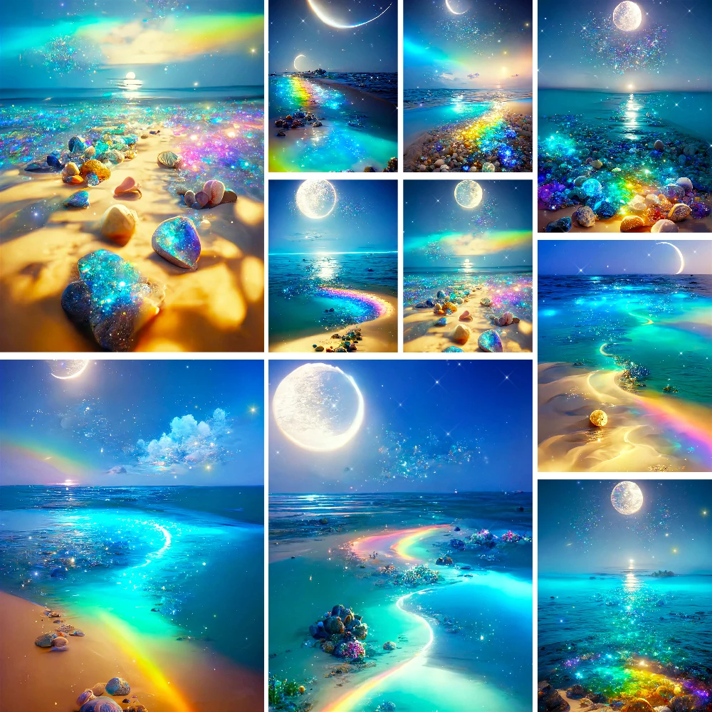 Moon Sea Paint By Number 40x50 Cross Stitch Kit Crafts Supplies For Adults Room Decoration Mother's Gift Wholesale 2023 NEW