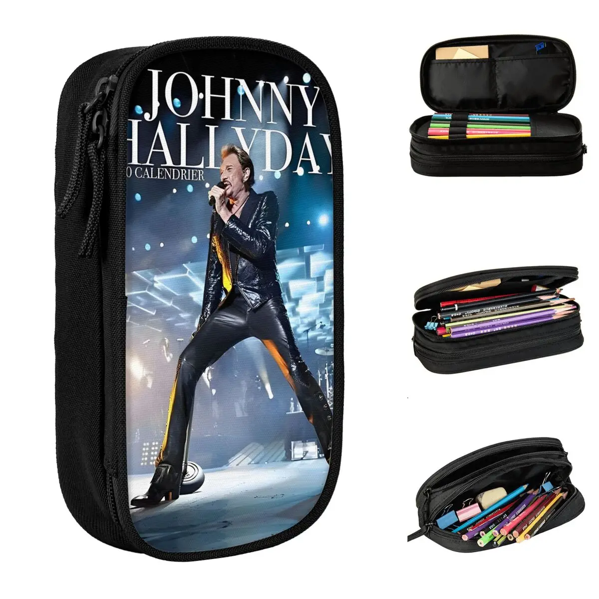 Johnny Hallyday Pencil Cases Rock Star Music French Singer Pen Box Bag Kids Large Storage Office Cosmetic Pencilcases