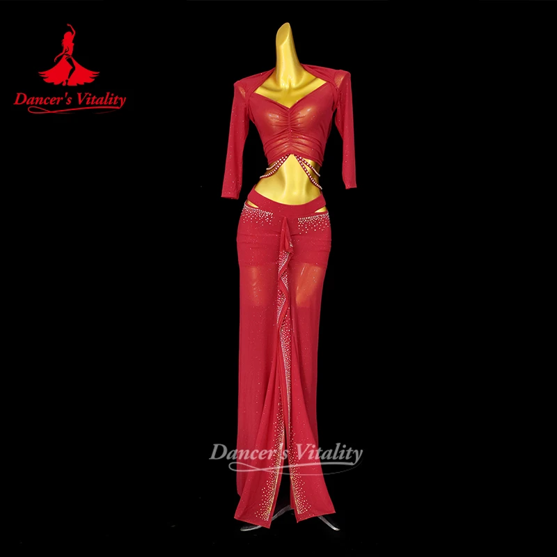 Belly Dance Performance Clothing Suit for Women Bellydance Half Sleeves Top+mesh Long Skirt 2pcs Oriental Professional Set Wear