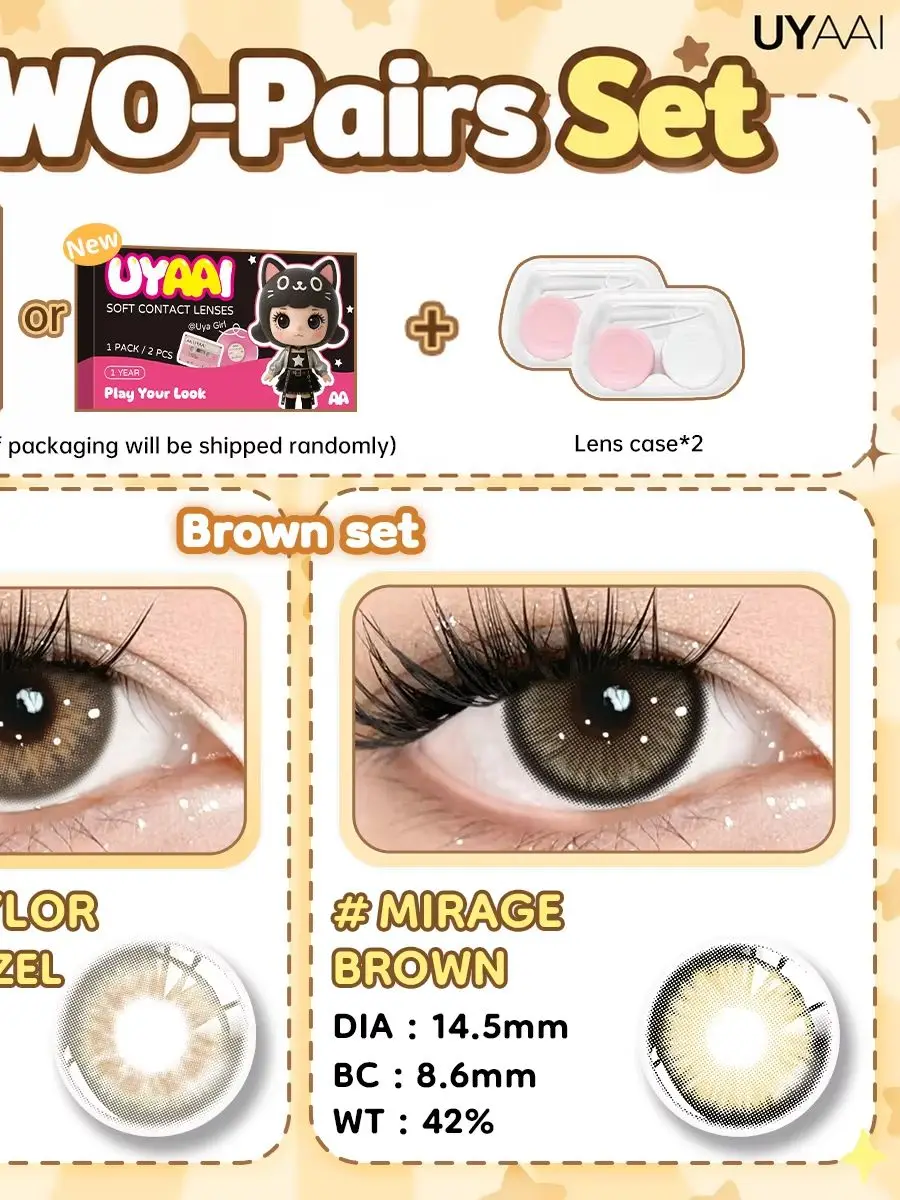 UYAAI [2 Paar Set] Farbkontaktlinsen für Damen, Make-up, grüne Linsen, natürliche graue Pupillen, kosmetische braune Kontaktlinsen, schwarze Linsen