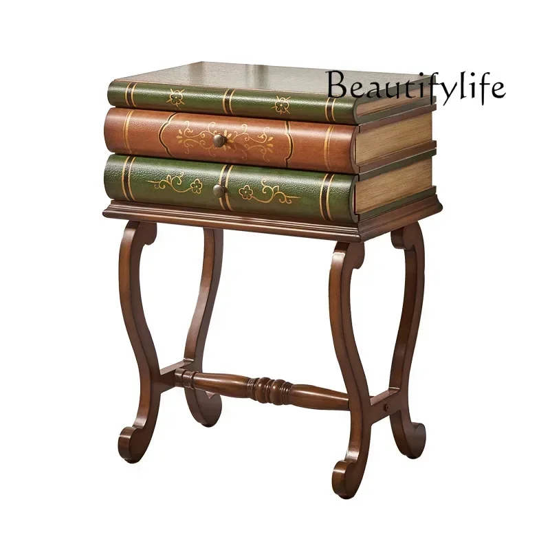N19 British book shape edge French sofa corner retro painted small coffee table two bucket table