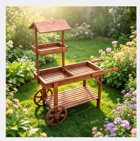 American creative retro old garden balcony flower stand pastoral cafe soft decoration log trapezoidal float