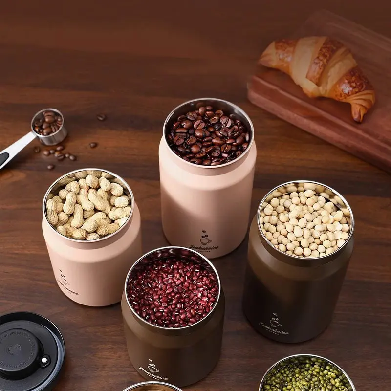 Press-type Coffee Beans Vacuum Sealed Tank Coffee Bean Storage Bottle Stainless Steel Food Grains Tea Candy Storage Jar