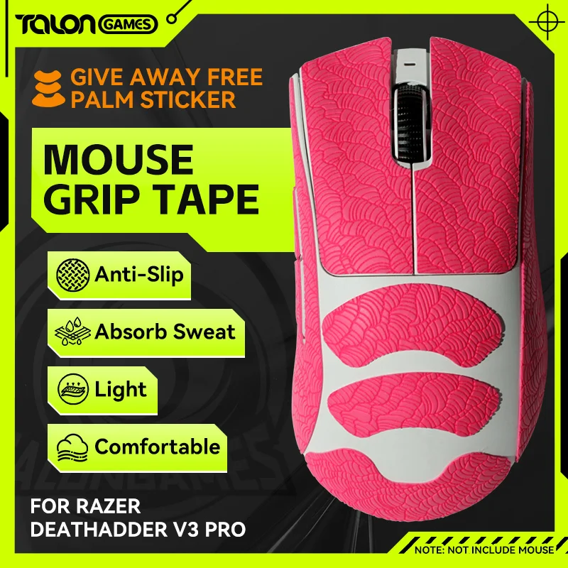 

Pink TALONGAMES Mouse Grip Tape For Razer DeathAdder V3 Pro Mouse,Palm Sweat Absorption, Side All Inclusive Anti-Slip Tape