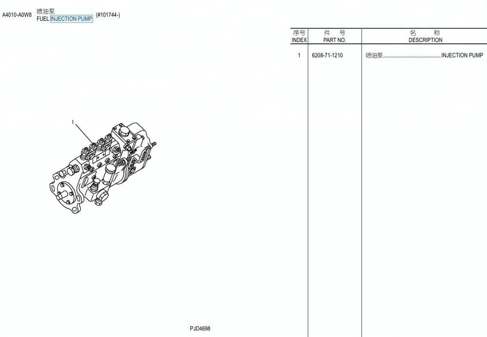 Pompa Bahan Bakar TLF 4D95LE 6208-71-1210 untuk Excavator PC130-7
