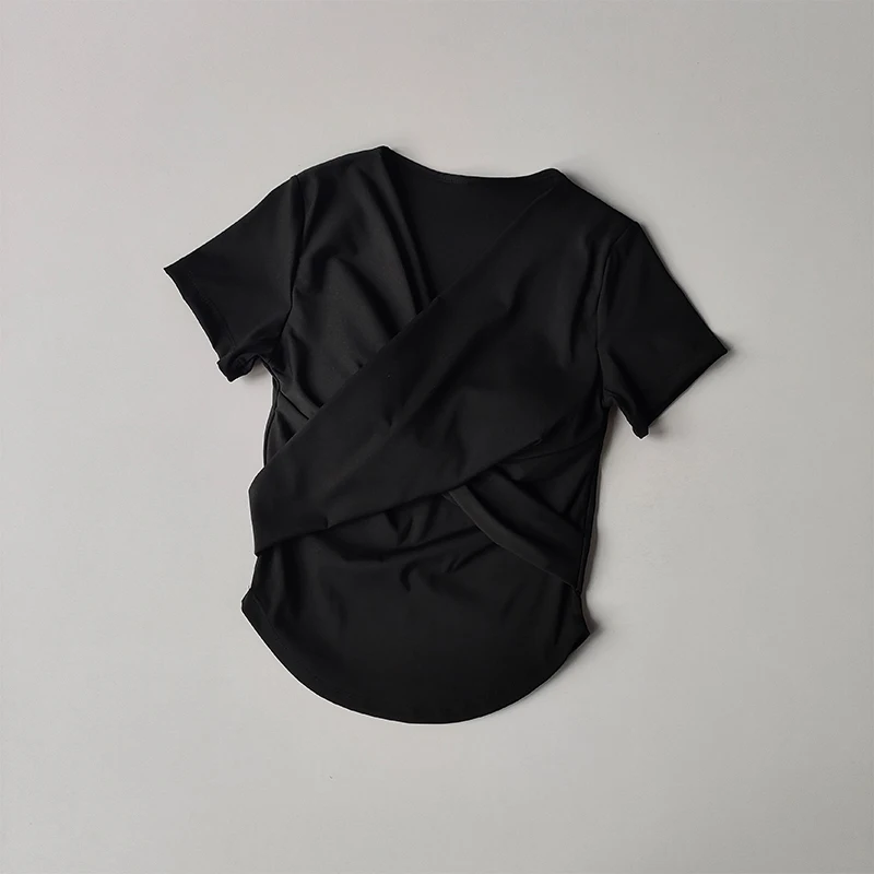 Sport-Top mit Brustpolster für Damen, kurzärmelig, zweiteiliger Slim-Yoga-Anzug, neues Sommer-Pilates-Trainings-Top. – Detail 8