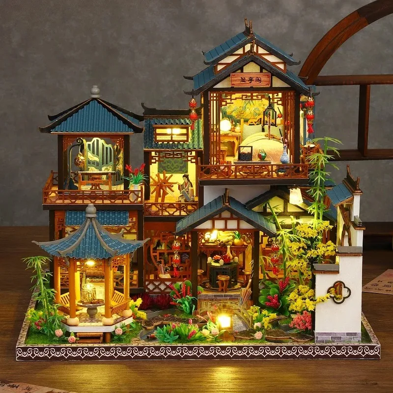 

DIY Elegant Orchid Pavilion Miniature Kit - Handcrafted 3D Book Nook Model with Ancient Chinese Style, Creative Christmas Black